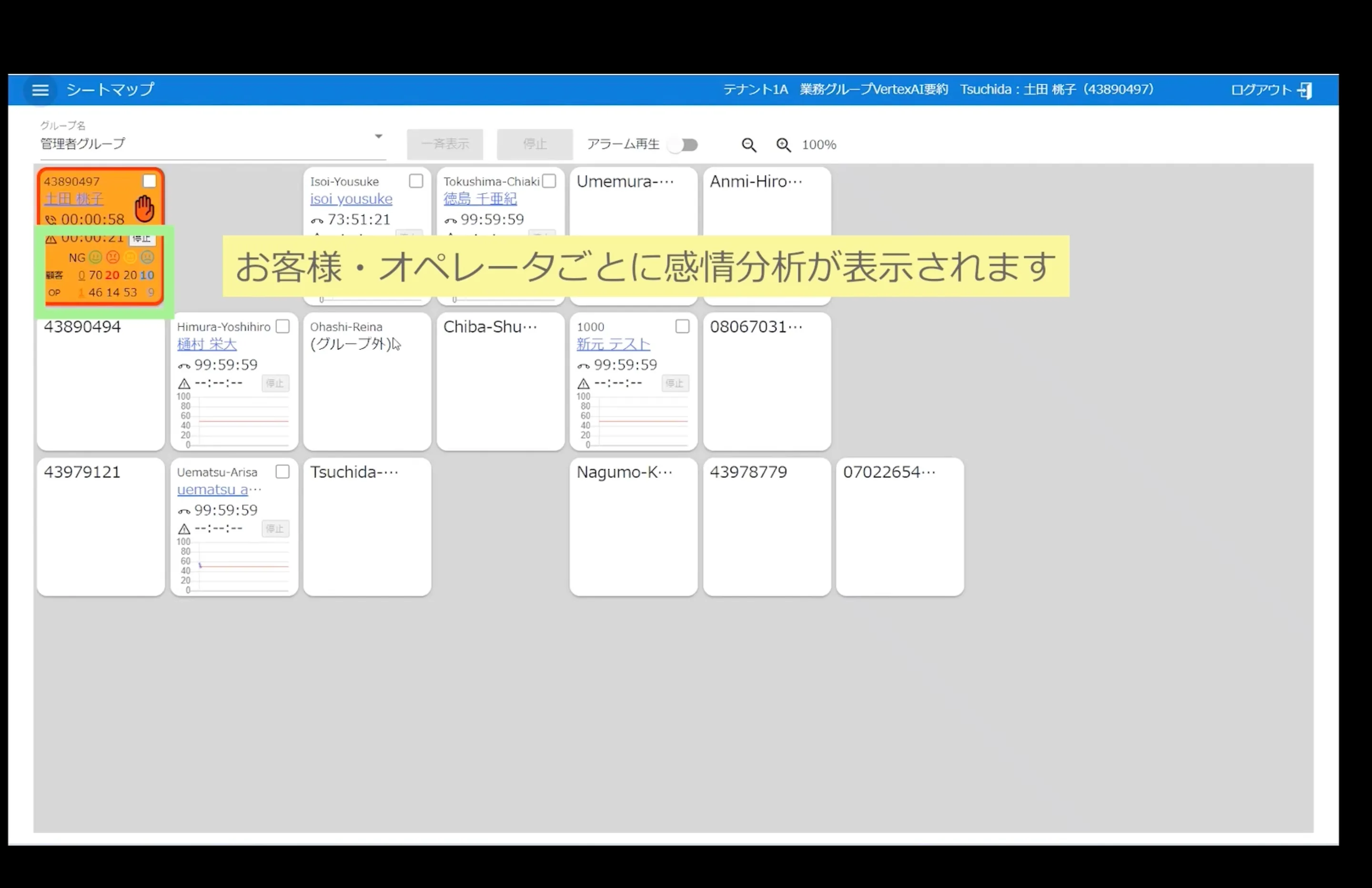 リアルタイム状況把握の画面イメージ